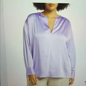 💜🆕💜 Vince Smocked Shoulder Long Sleeve Satin Blouse Plus Size NWT